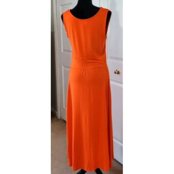 Liz Lange Maternity Womens M Orange Sleeveless V-Neck Stretchy Maternity Dress - Picture 3 of 7